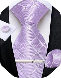 DiBanGu Mens Silk Plaid Tie and Pocket Square Set