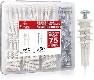 120PCS #8 Self Drilling Drywall Anchors and Screws Assortment Kit | #8 x 1-1/4" Superb Wall Anchors Hold Up to 75lbs, No Drill Hole Required for Drywall Screws & Anchors Installation