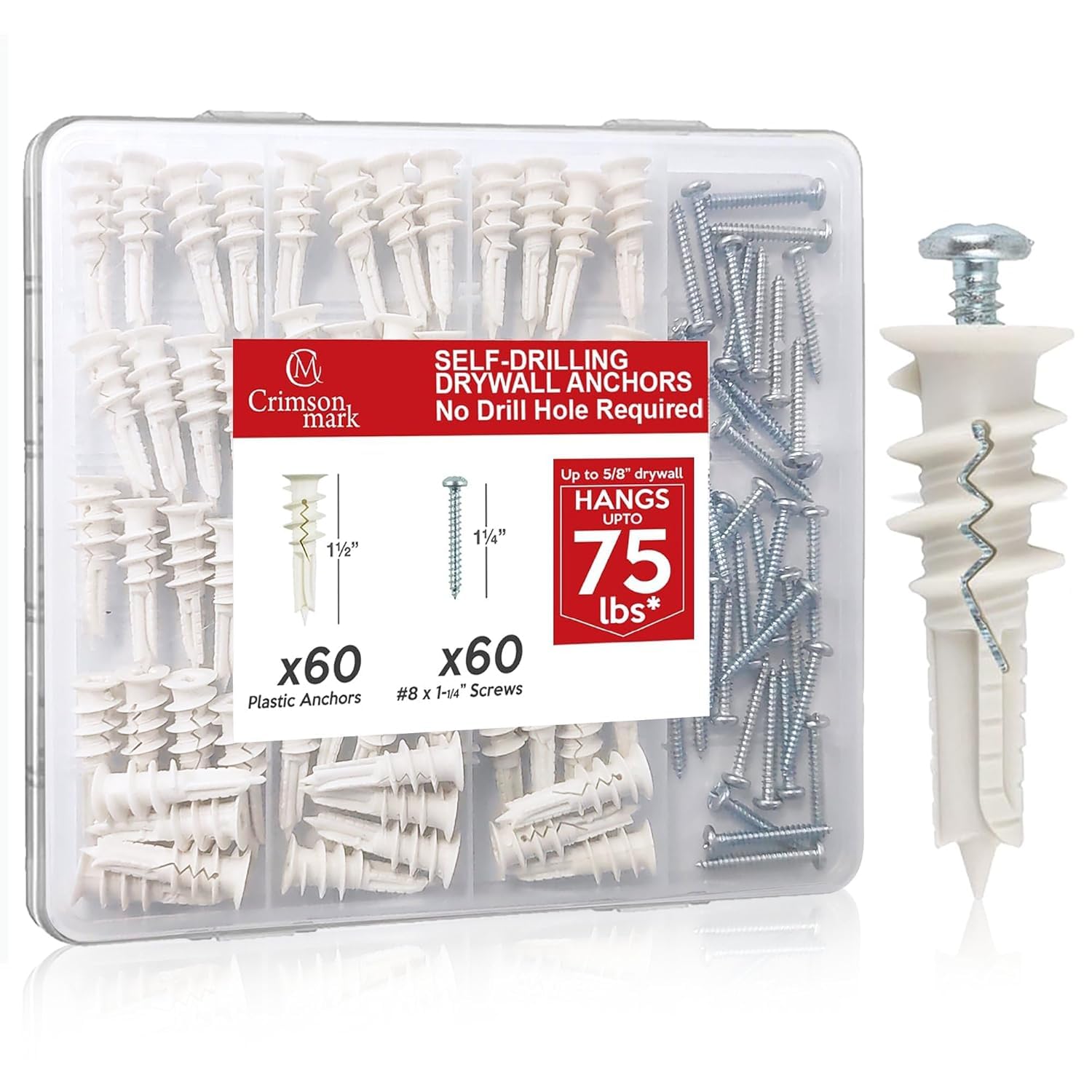 120PCS #8 Self Drilling Drywall Anchors and Screws Assortment Kit | #8 x 1-1/4" 