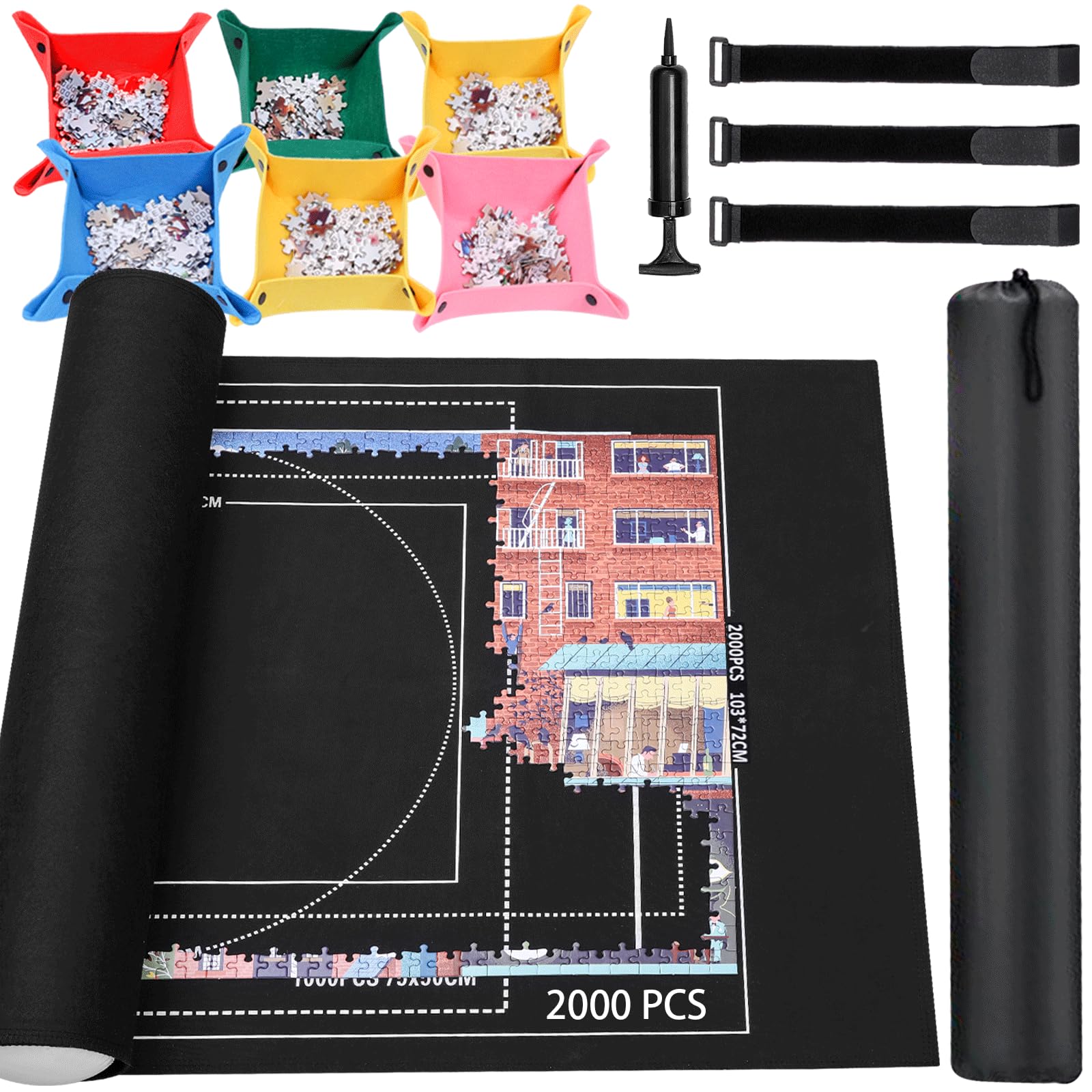 Koeuoi Jigsaw Puzzle Mat Roll Up 1000 1500 2000 Pieces, Black Felt Puzzle Pad wi