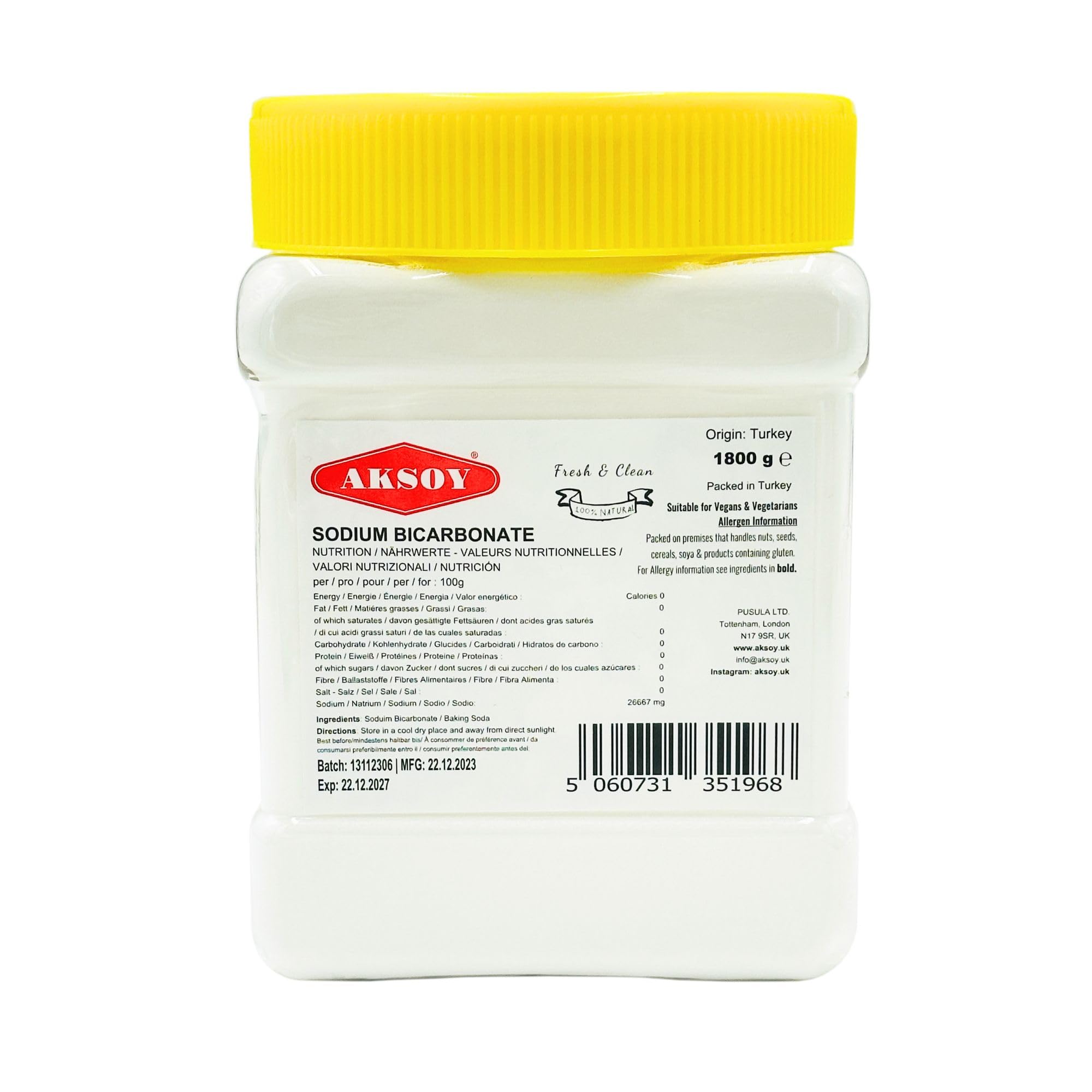 Aksoy Baking Soda 1.8KG Jar || Pure Sodium Bicarbonate Powder, Highest Purity, F