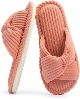 Chantomoo Women's Memory Foam Slippers for Home Bedroom Bathroom Spa Wedding Travel Hospital Open Toe Corduroy Slippers Non-Slip Cozy Comfortable