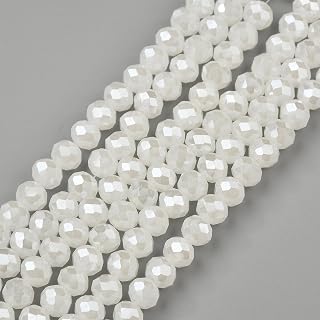 60pcs 8x5mm Glass Beads Imitation Jade Faceted Plated Beads Rondelle Beads for DIY Jewelry Making Necklace Bracelet Earrings Keychain Handmade Crafts Valentine's Day