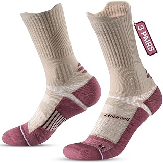 Rahhint Compression Running Socks for Women 3 Pairs, Anti-Blister Moisture Wicking Coolmax Crew Cushion Athletic Workout Socks