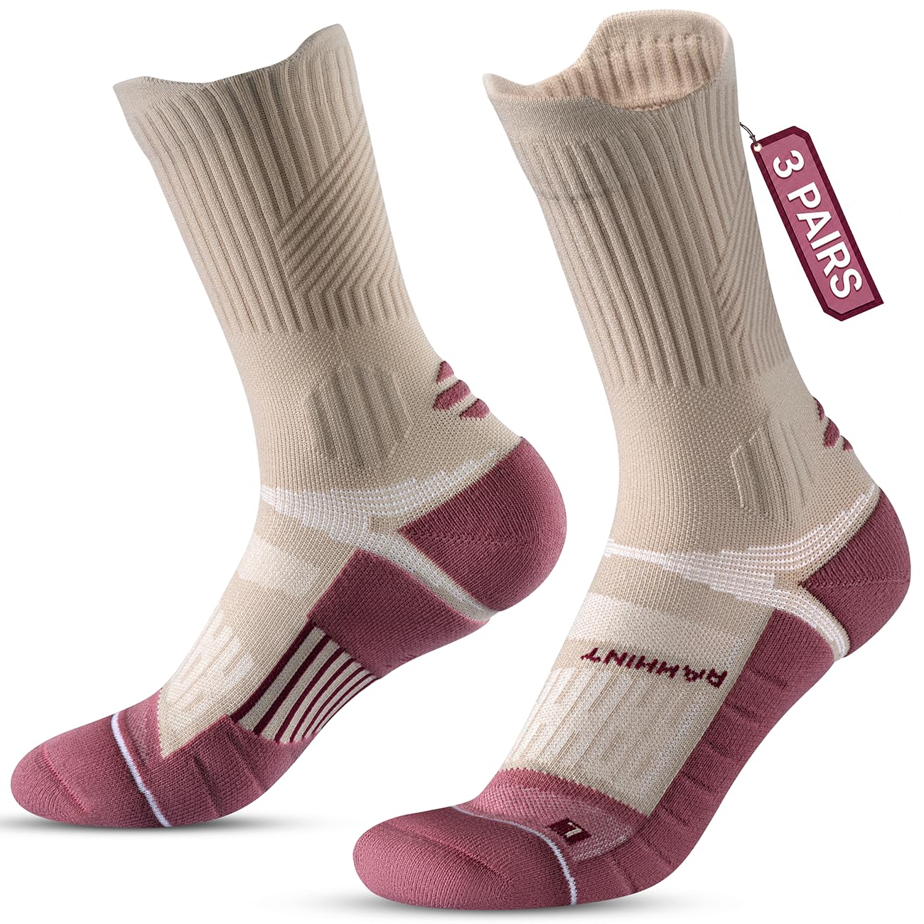 Rahhint Compression Running Socks for Women 3 Pairs, Anti-Blister Moisture Wicki