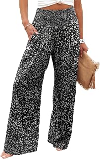 KISSMODA Women High Elastic Palazzo Pants Wide Leg Long Lounge Pants Casual Trousers with Pocket 2023