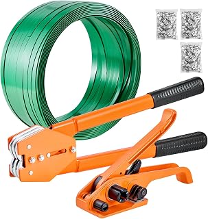 VEVOR Banding Strapping Kit, Heavy Duty Banding Sealer Tool with 1000 ft Length PET Band, 300 Metal Seals, Plastic Manual Pallet Packaging Strapping Kit for Warehouse/Shipping/Moving/Home, Orange