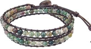 Beaded Wraps Bracelets for Women Men stone Adjustable Bracelet Gemstone crystal Braided 2/3 Wraps Handmade Jewelry, length is 16.14 inch and the width is 0.31 inch, Stone, Agate