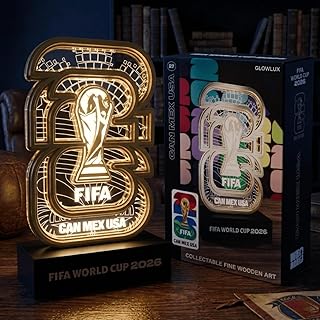 LAYERLUX FIFA World Cup 2026 Official Licensed Collectible Display with White LED Glow, Soccer Memorabilia Gift for Men Women Dad Kids Fans – Man Cave Bar Desk Decor – USA CAN MEX Trophy Replica