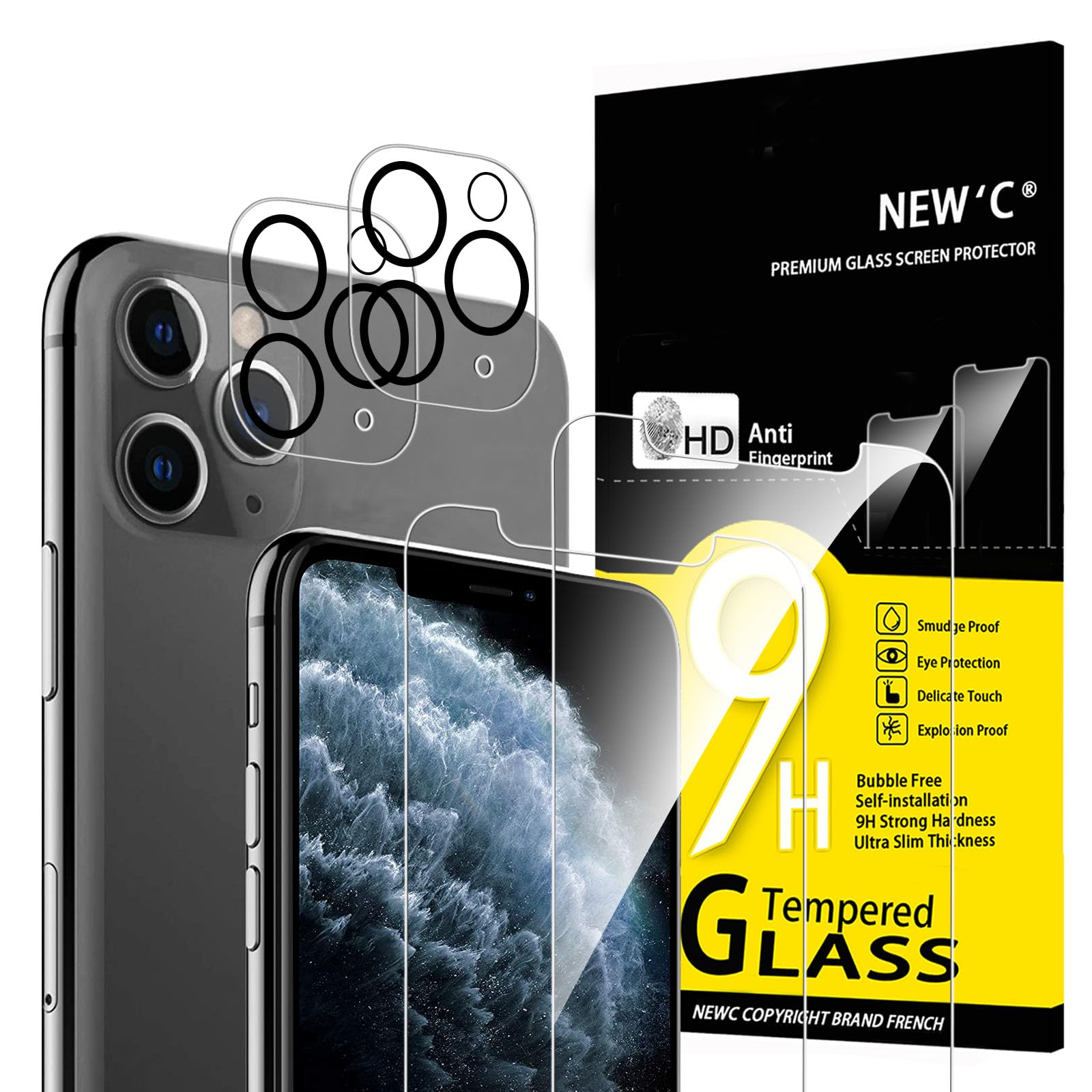 NEW'C for iPhone 11 Pro Screen Protector + Camera Lens Protector