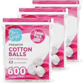 Simply Soft Premium Cotton Balls (600 Count), 100% Pure Cotton, Large Cotton Balls for Face and Nail Polish Remover