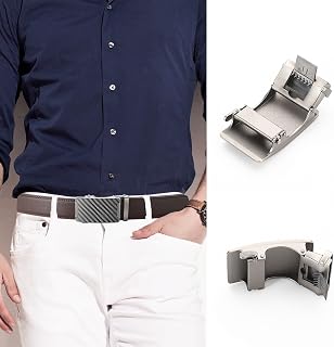 Adjustable Leather Belt Strap for Men and Zinc Alloy Automatic Ratchet Buckle, Customizable for Business Casual Formal Wear