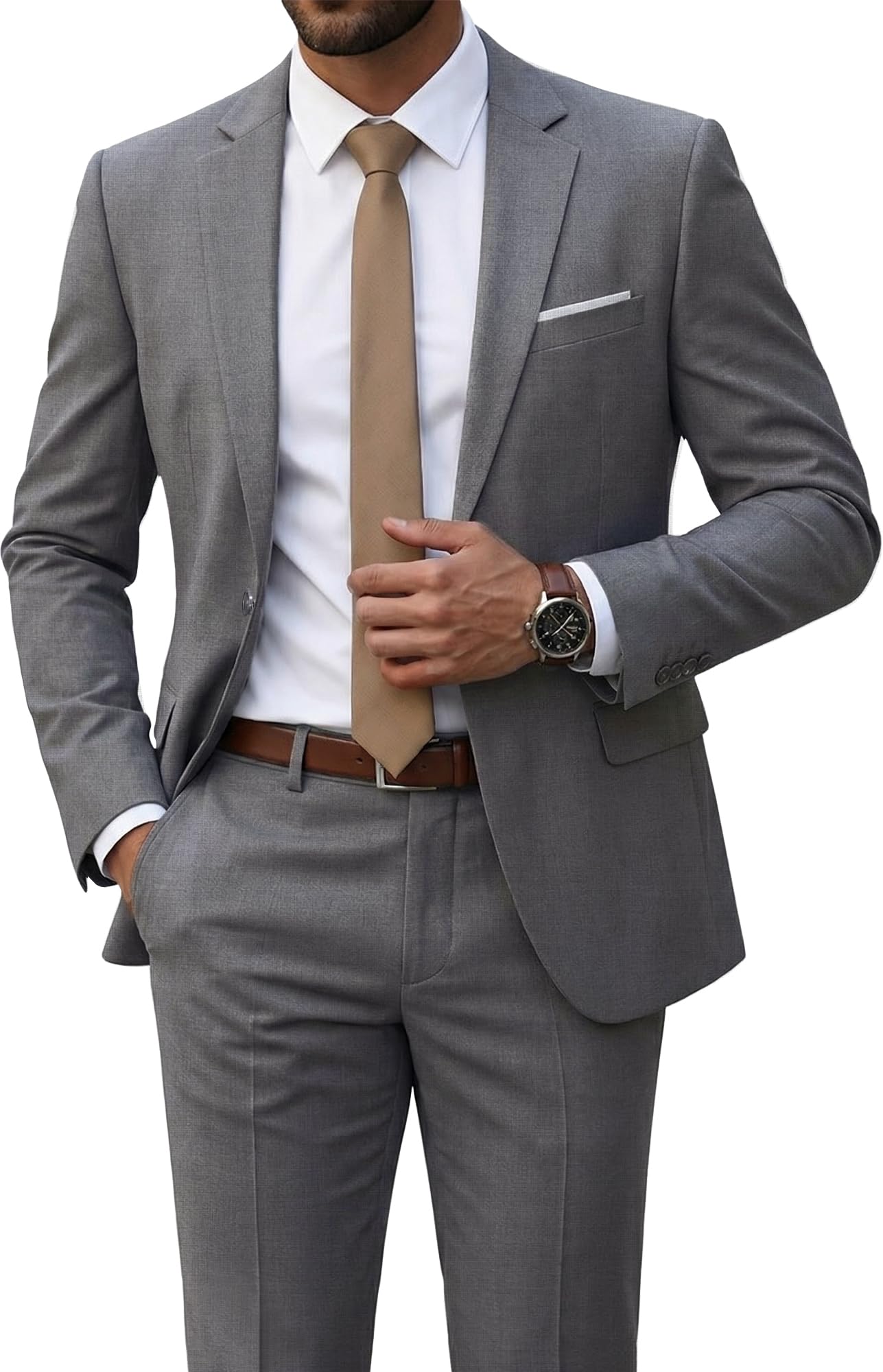 [Gumoch] YND Men's Slim Fit 2 Piece Suit, One Button Solid Jacket Pants Set with