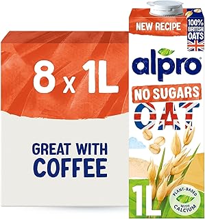Alpro Oat Drink - No Sugars - 100% British Oats - Unsweetened Plant-Based Long Life Dairy Free & Lactose Free Milk Alternative - 1L (Pack of 8)