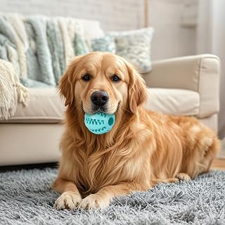 Interactive Dog Treat Ball, Dog Food Dispenser Chew Toy, Boredom Relief Play Ball for Small and Large Pets, Indoor Outdoor Rubber Ball (Blue, Large)