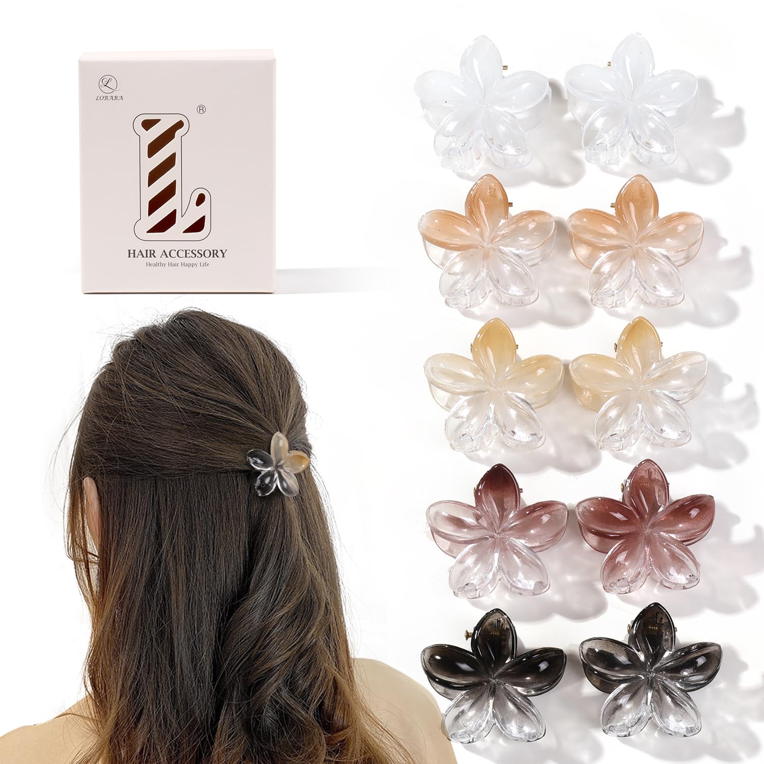 10 Pcs Hair Claw For Women - Non-slip Small Plumeria Flower Jaw Clamp For Thick 