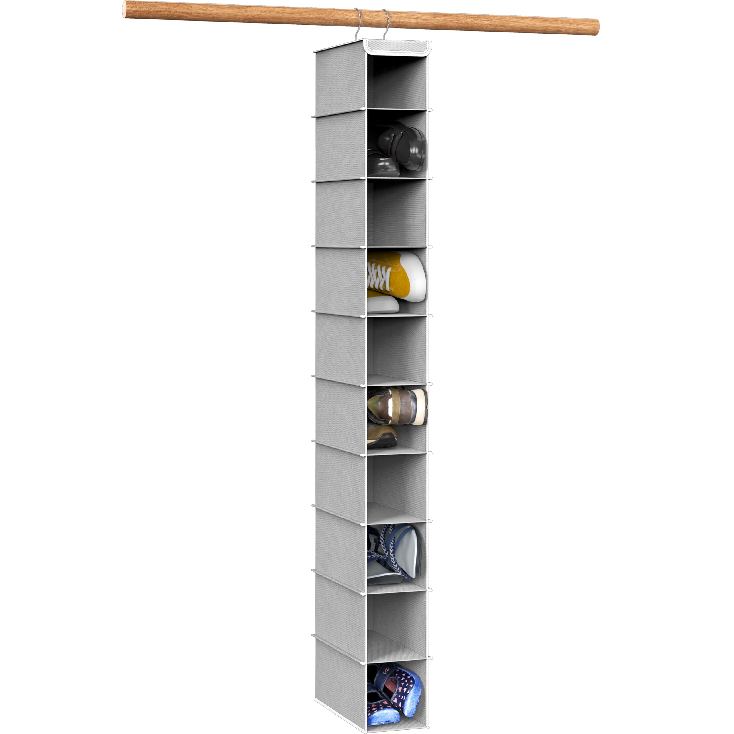 Simple Houseware 10 Shelves Closet Hanging Shoe Organizer, Grey | Dual Metal Hoo