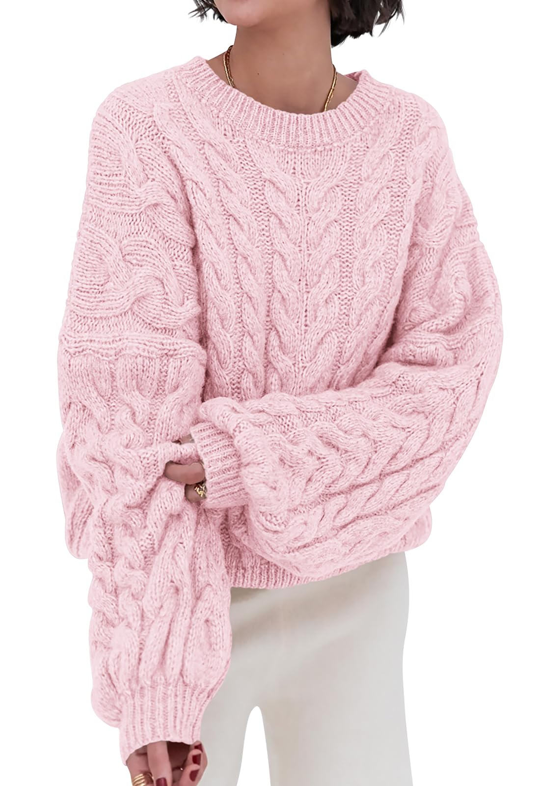 PRETTYGARDEN Women Sweaters Autumn 2024 Knitted Cable Long Sleeve Round Neck Ove