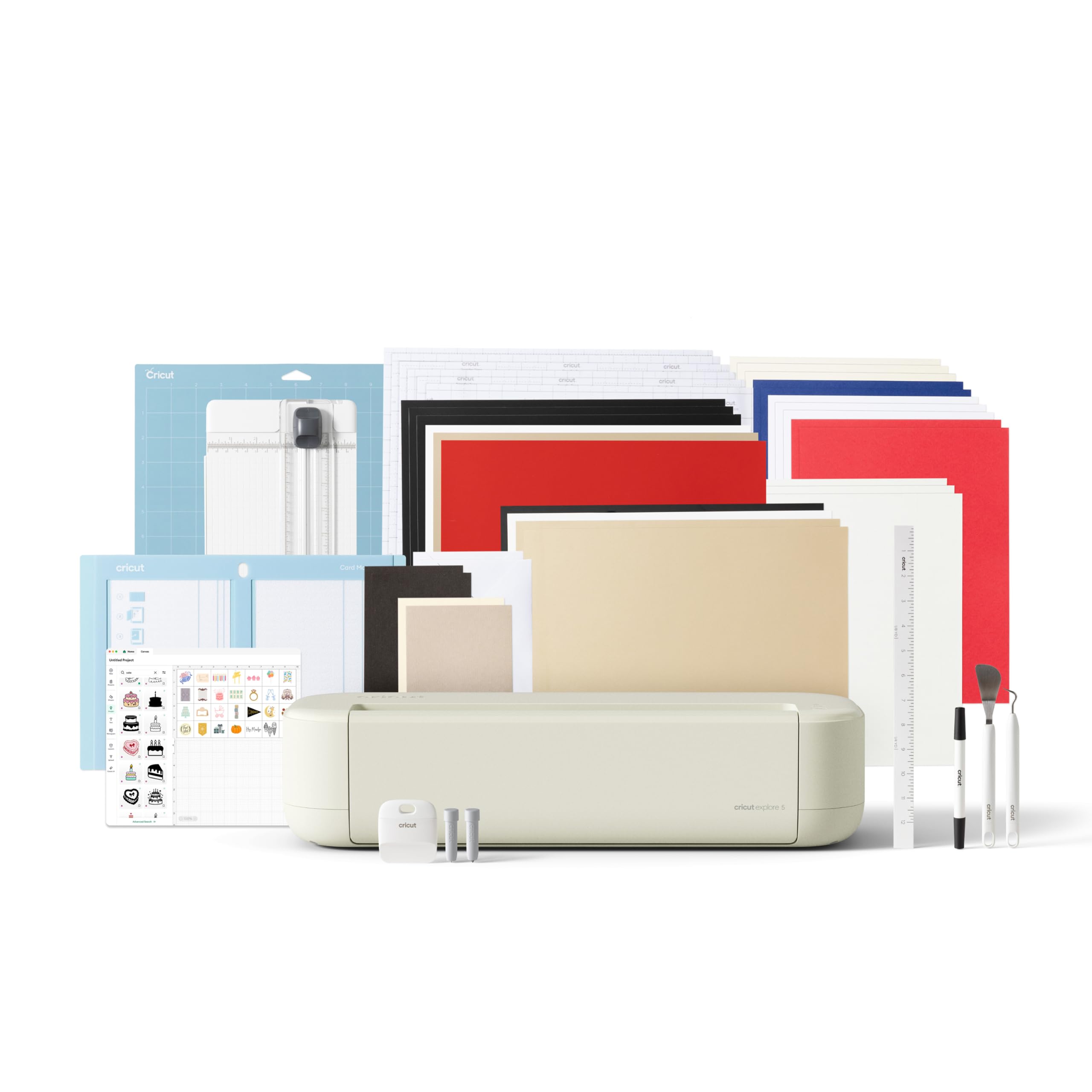 Cricut Explore® 5 Essential Bundle + Digital Content, Taupe | Includes Supplies 
