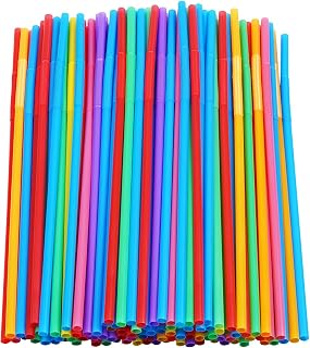 200 Pcs Colorful Plastic Long Flexible Straws | 0.23" Diameter x 10.2" Long, Bendable, For Parties, Daily Use