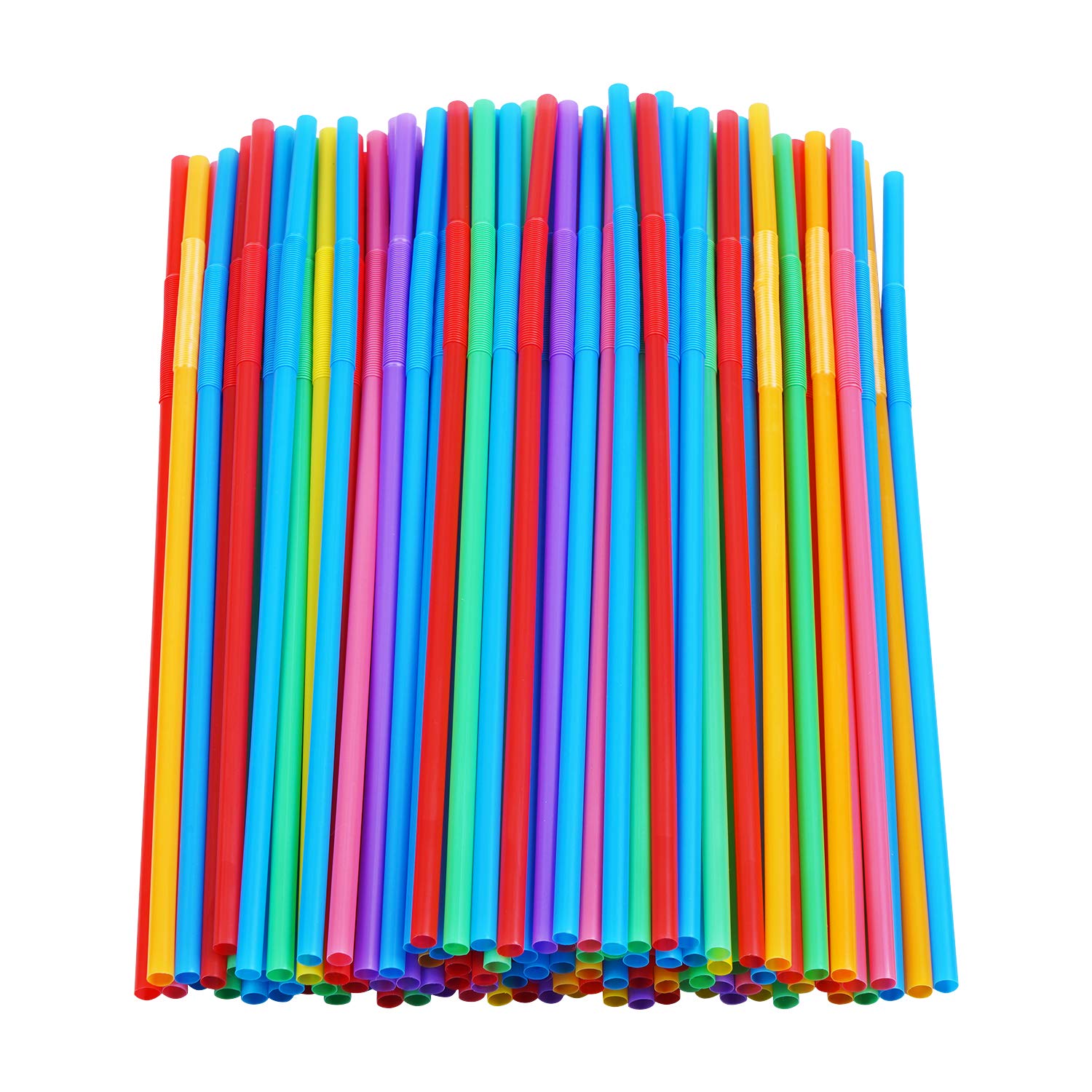 200 Pcs Colorful Plastic Long Flexible Straws | 0.23" Diameter x 10.2" Long, Ben
