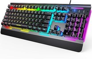 TECKNET Wired Gaming Keyboard, RGB Backlit Keyboard with Metal Panel Design | 15-Zone RGB Illumination, Whisper Quiet Design, IP32 Water Resistance, 25 Anti-ghosting Keys, Ergonomic Design