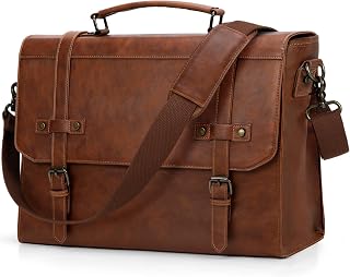 RAINSMORE Messenger Bag PU Leather Laptop Bag 17.3 Inch Briefcase for Men