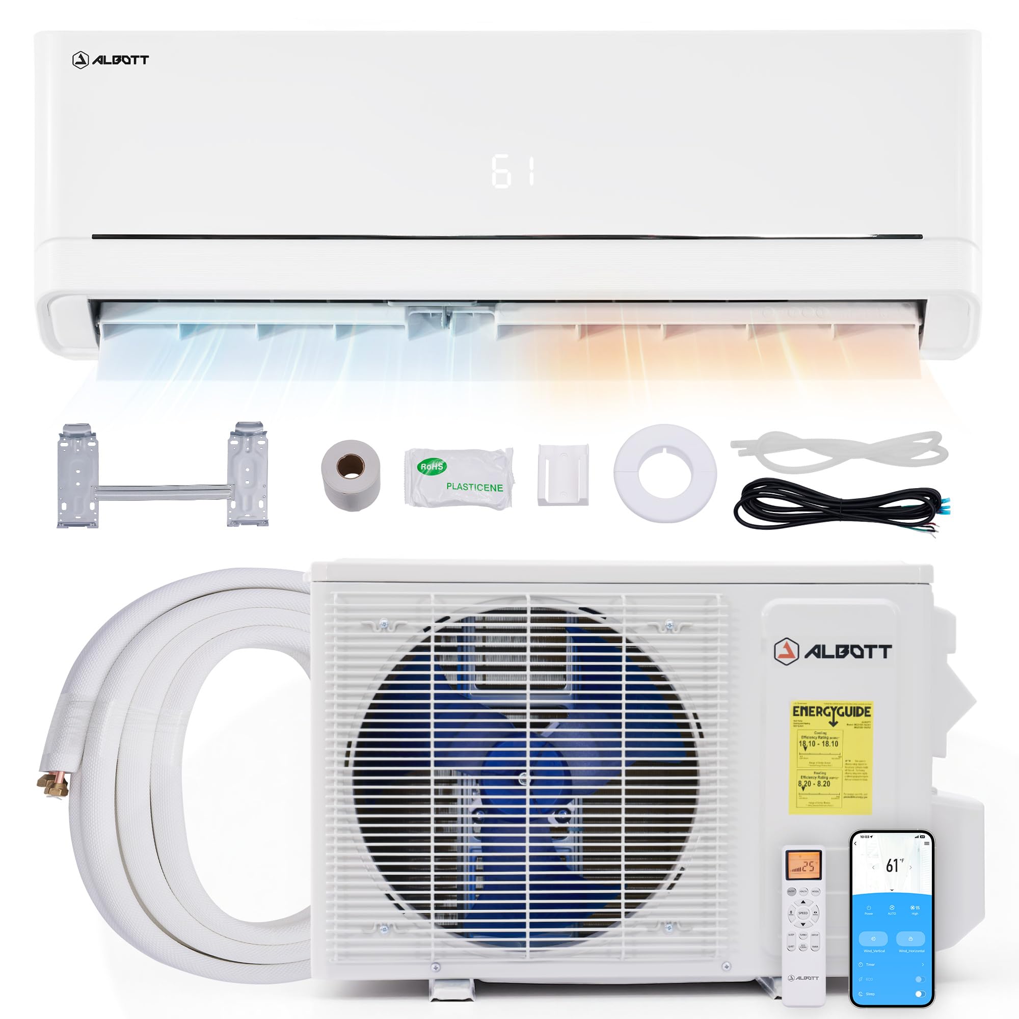 Albott 12,000 BTU Mini Split Air Conditioner and Heater SEER2 18, 115V | Inverte