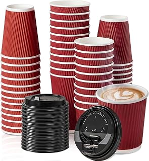 Coffee Cups with Lids 8oz/240ml, 30 Pack Disposable Paper Cups