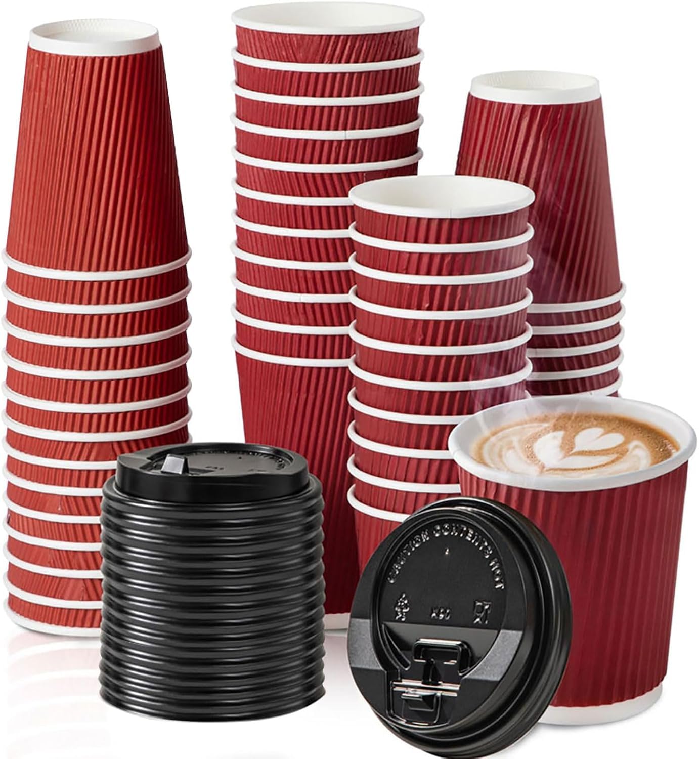 Coffee Cups with Lids 8oz/240ml, 30 Pack Disposable Paper Cups