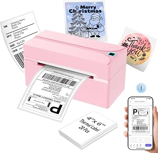HKHKPI Bluetooth Thermal Label Printer,4x6 Shipping Label Printer | Wireless Label Printer for Small Business and Shipping Package, Compatible with iPhone, Android, Shopify, Amazon, USPS, Pink