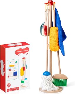 WOODMAM Wooden Kids Cleaning Set, Toddler Cleaning Toys with Broom and Mop | 8 Pcs Montessori Cleaning Toys, Pretend Housework Play Set, Christmas Birthday Gift for Boy Girl Ages 3+, Beech Wood