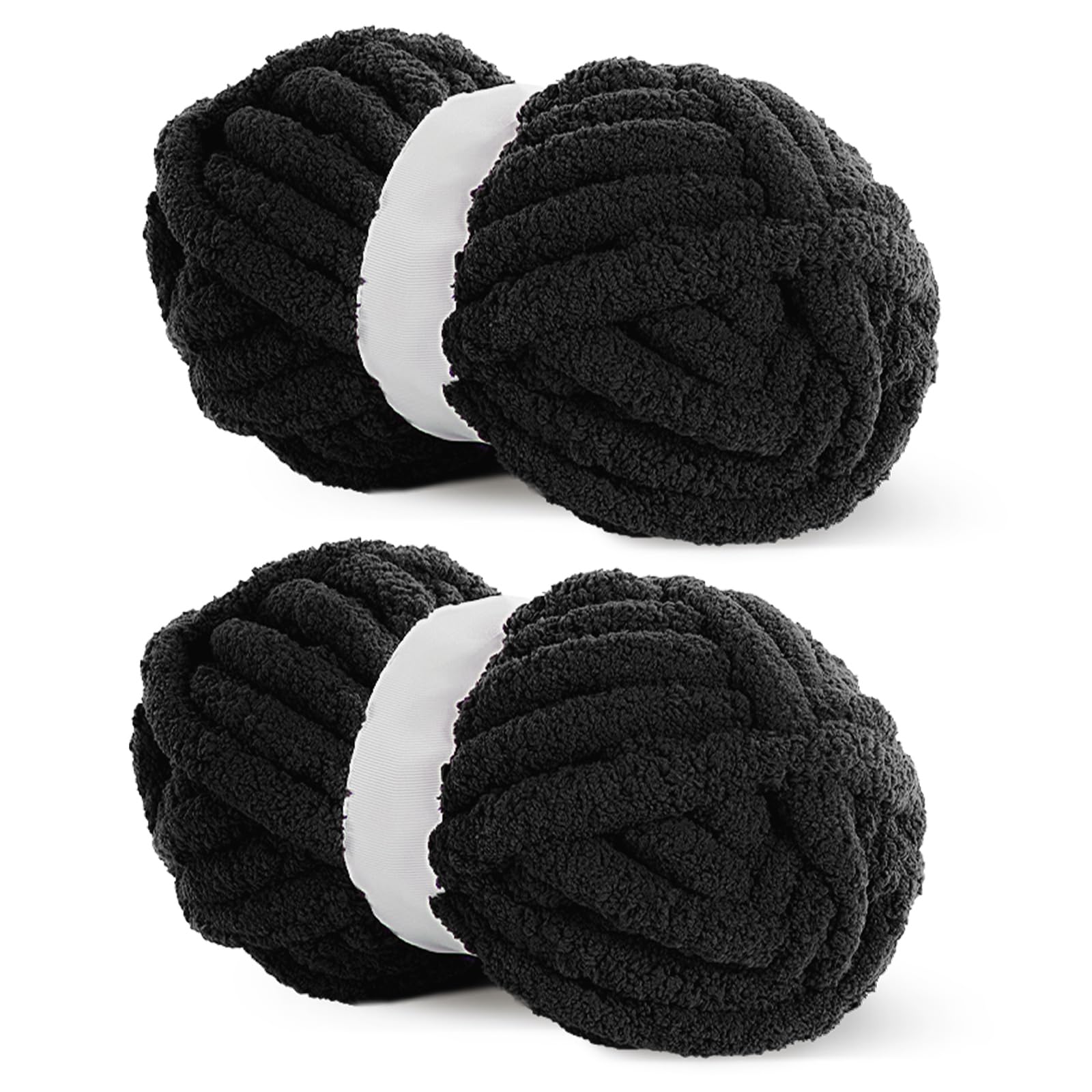 Hombys Black Chunky Chenille Yarn for Crocheting & Knitting, Super Bulky Thick F