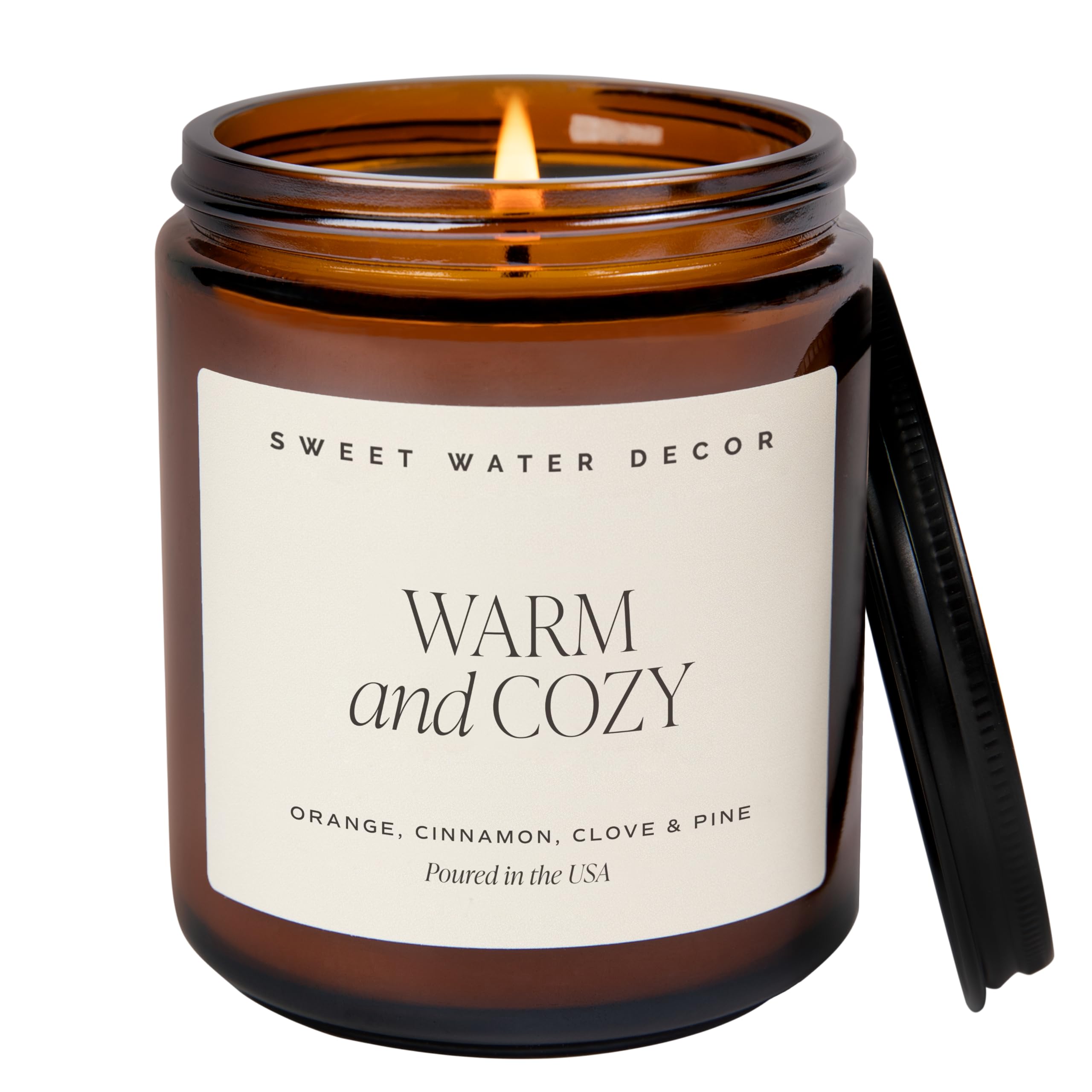 Sweet Water Decor Warm & Cozy Candle, 9oz Amber Glass Jar, Winter Scents | Cozy 