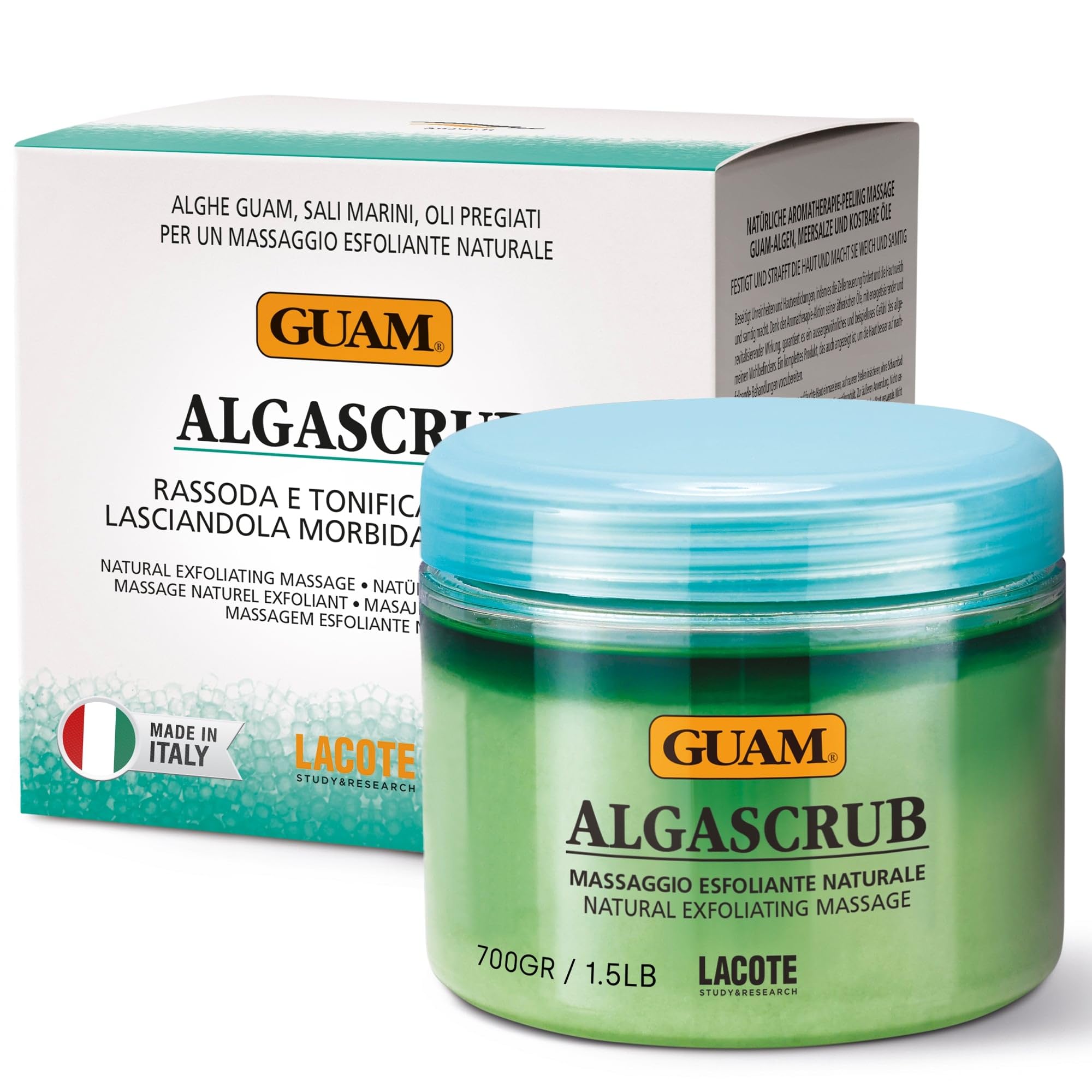 GUAM AlgaSCRUB Seaweed Exfoliating Body Scrub 700g, Sea Salt Exfoliator with Lem