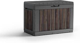 Keter Signature 190L Kentwood Outdoor Garden Storage Box - Rosewood | Compact, Weather‑Resistant Storage with Lockable Lid & Multi‑Functional Design