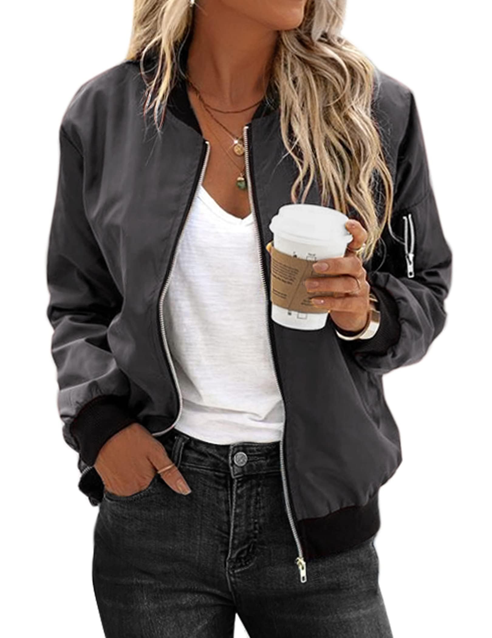 Zeagoo Chaqueta Bomber Mujer Ligera Casual de Entretiempo con Cremallera