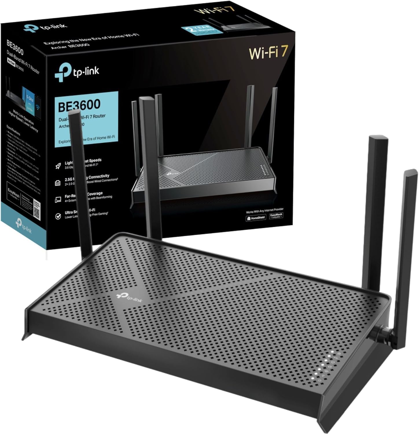 TP-Link Archer BE3600 Dual Band WiFi 7 Router 3600Mbps, 2x2.5G Ports | WiFi Rout