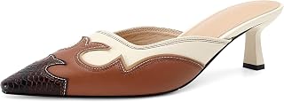 SOVANYOU Kitten Heel Mules for Women Pointed Toe Pumps Stitching Flame Dsign Close Toe Heels Comfortable Mules for Casual, Taupe, 5 UK