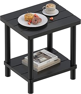 Outdoor Side Table with 2-Tier, Bamboo Small Patio Adirondack Tables | Black,Easy Assembly,Easy Maintenance,Weather Resistant,Indoor,Outdoor,Patio,Pool,Porch