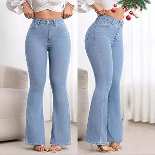 Women's High Waist Flared Jeans, Slim Fit Bell Bottom Denim Trousers, Retro Bootcut Pants with Tummy Control
