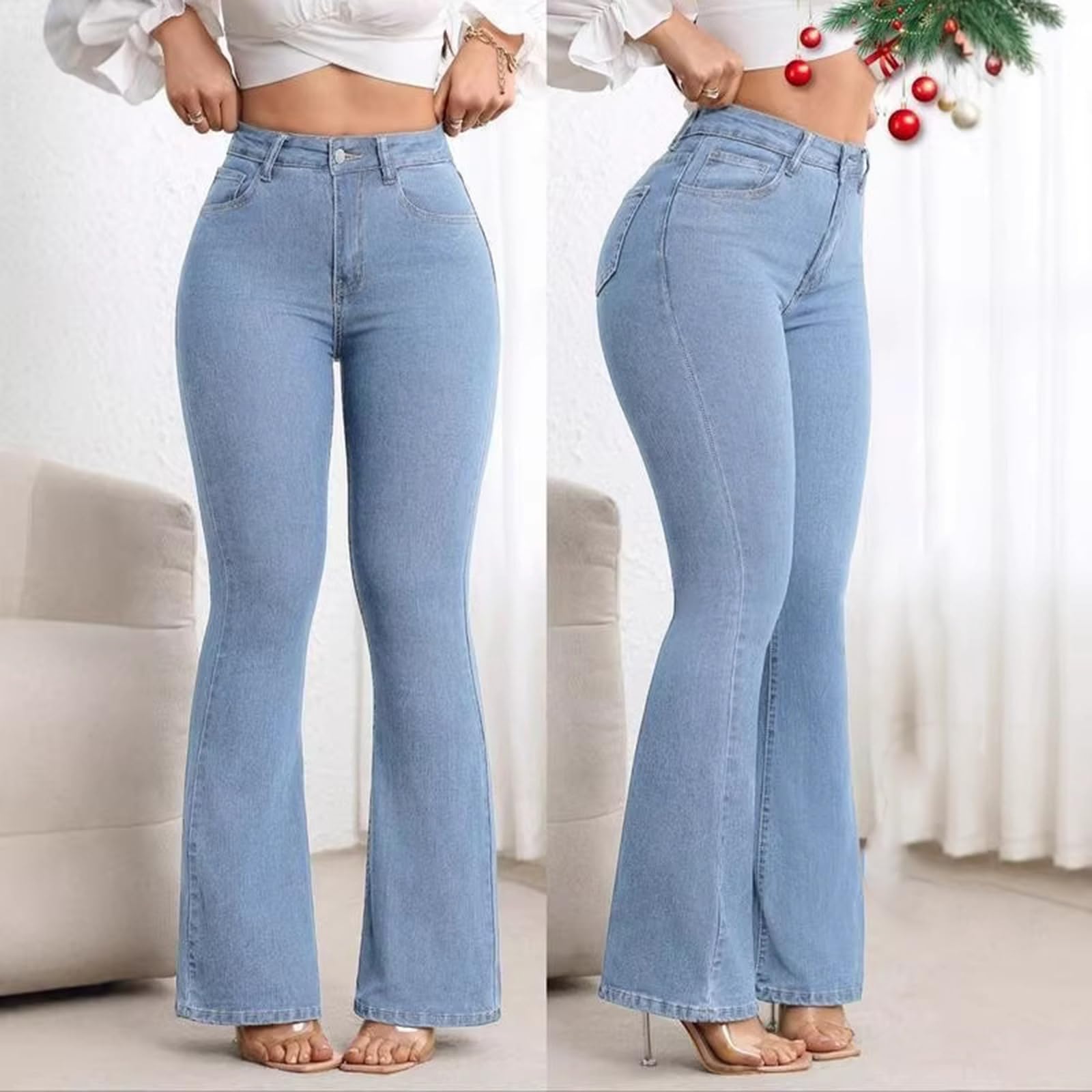 Women's High Waist Flared Jeans, Slim Fit Bell Bottom Denim Trousers, Retro Boot