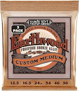 Ernie Ball Earthwood Custom Medium Phosphor Bronze Acoustic Guitar Strings 3-Pack - 12.5-56 Gauge