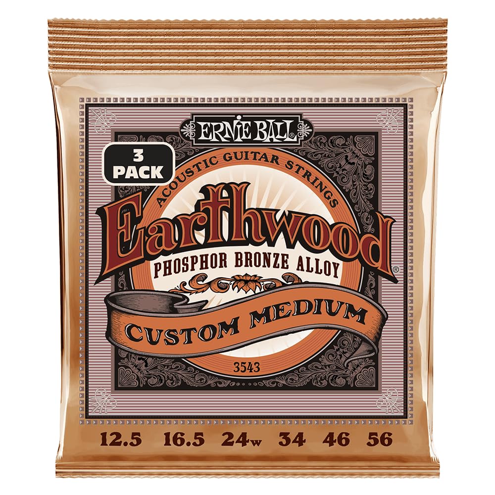 Ernie Ball Earthwood Custom Medium Phosphor Bronze Acoustic Guitar Strings 3-Pac