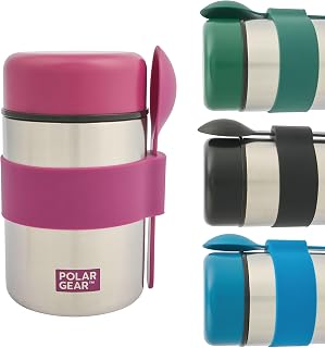 Polar Gear 400ml Insulated Food Flask For Hot Food & Soup Flask + Spoon | Double-wall insulation, keeps meals fresh, leakproof, wide opening, Hot for 6 Hours & Cold for 6 Hours