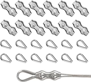 Rybtd Wire Clamp 24 PCS M4 Duplex Wire Rope Grips with M4 Wire Rope Thimbles,304 Stainless Steel 4mm Wire Rope Clamp Fence Wire Connector for 3mm Wire Rope Cable for Clothesline Tensioner Awning Fixed