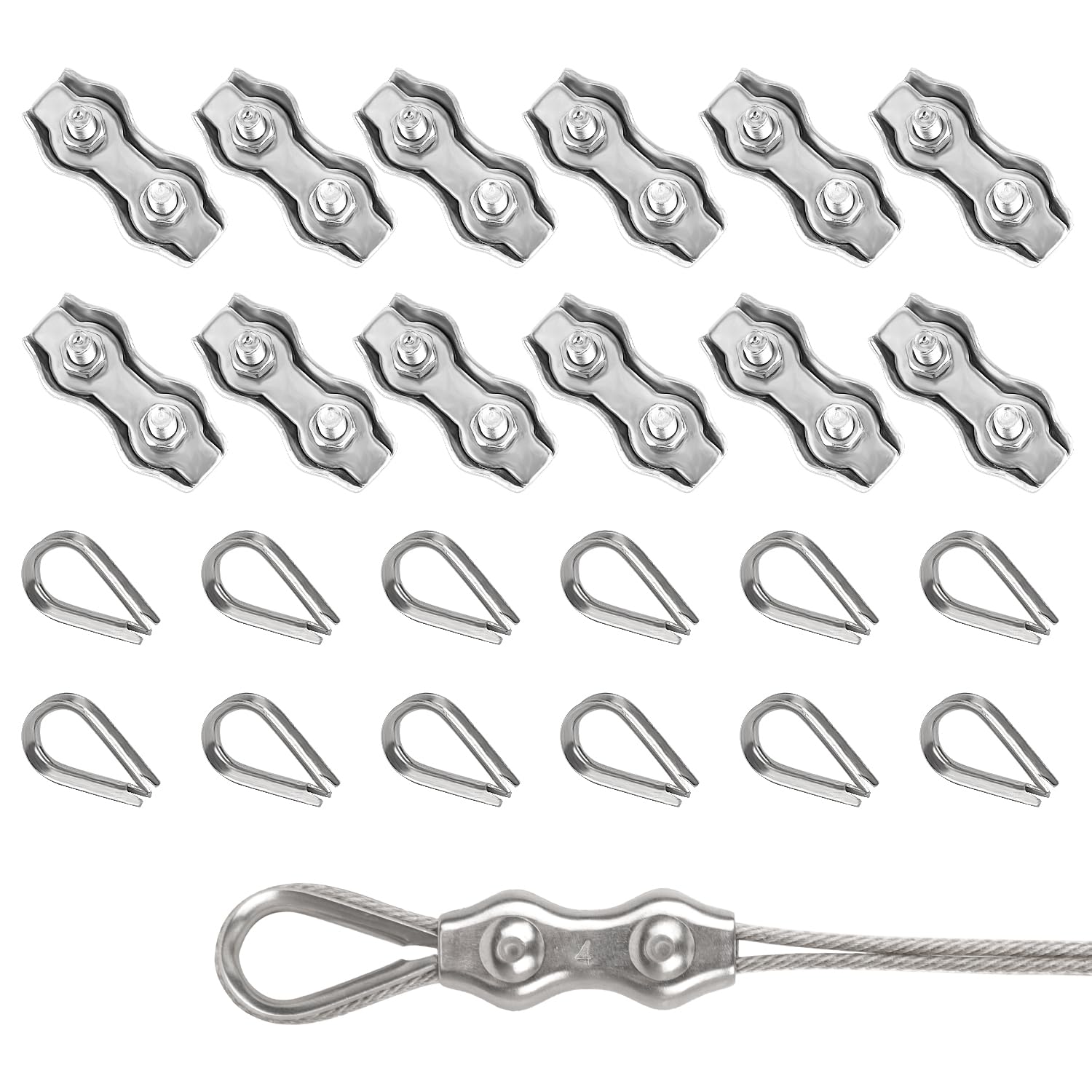 Rybtd Wire Clamp 24 PCS M4 Duplex Wire Rope Grips with M4 Wire Rope Thimbles,304