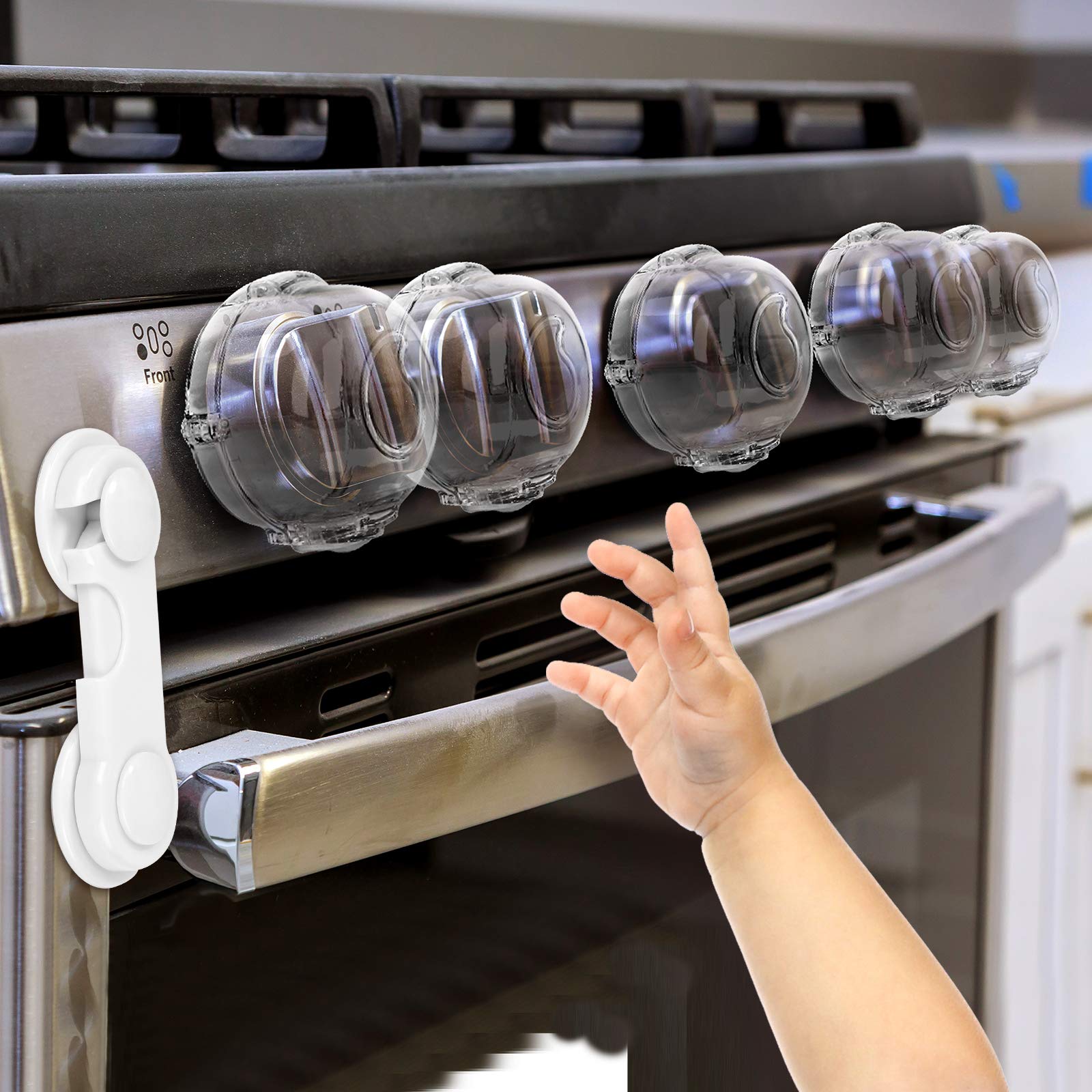 Stove Knob Safety Covers (5 + 1 Pack), Oven Lock Child Safety, Clear View | Heat
