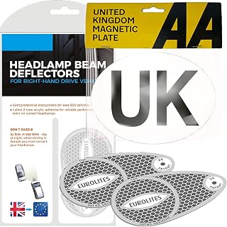 Xtremeauto Eurolites Deflectors Headlight Deflectors For Europe Beam Benders & AA Magnetic UK Sticker Plate - Headlamp Beam Deflectors For Europe - Cars, Trucks, Vehicles Caravan Travelling To Europe