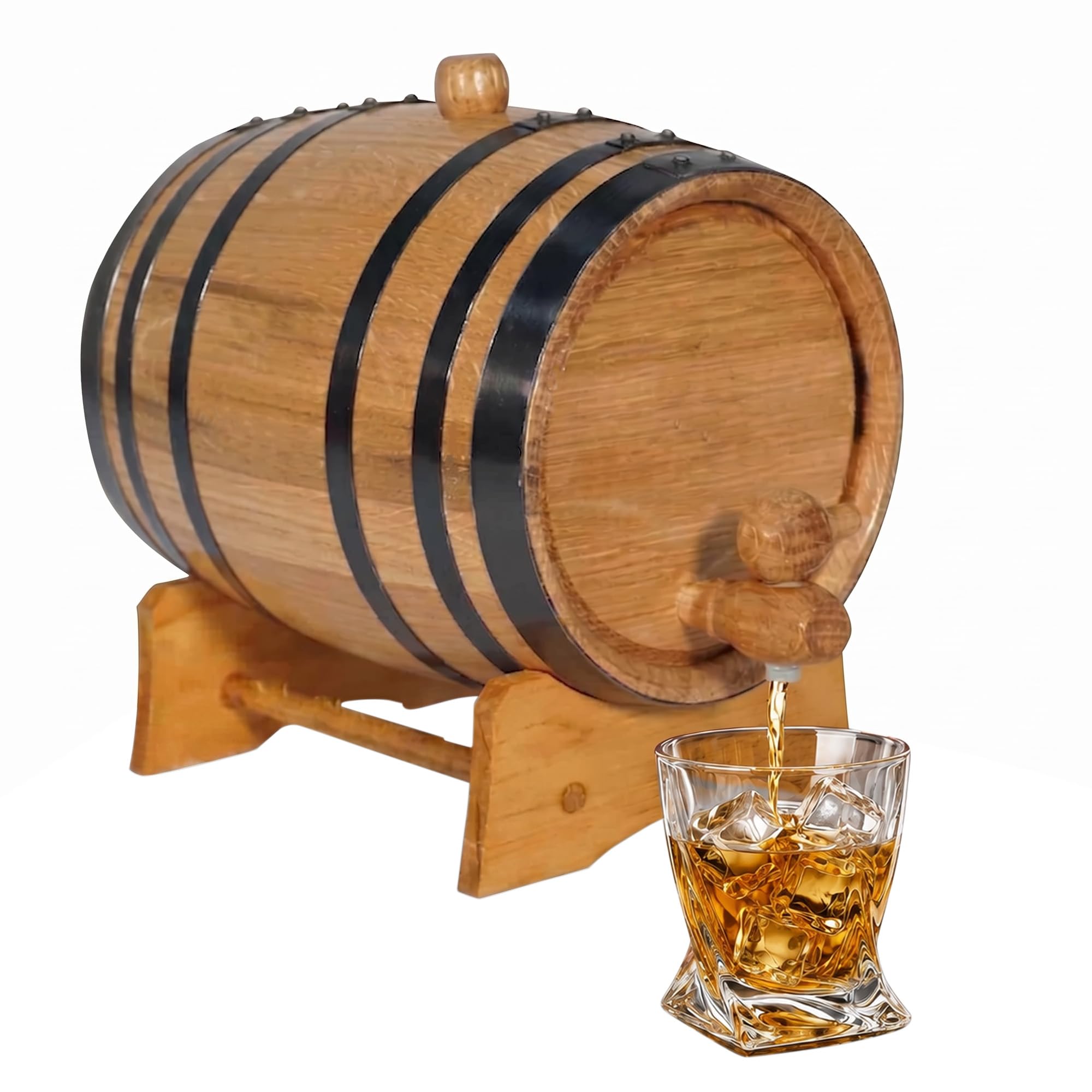 2 Liter Oak Aging Barrel with Wood Stand, Bung & Spigot - Mini Whiskey Barrels f